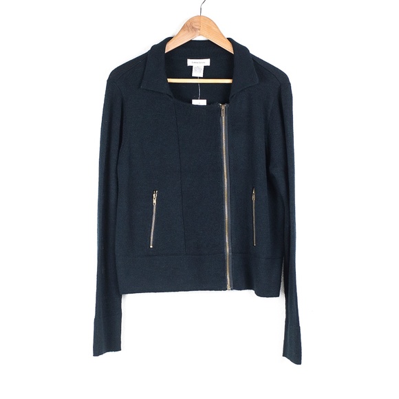 NEW Linda Lucia Moto Zip Black Cardigan Sweater L - Picture 2 of 5